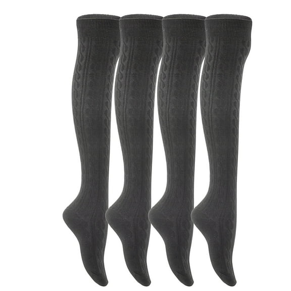 Lian LifeStyle Women's 4 Pairs Over Knee High Cotton Socks Size 7-9(Black)