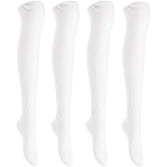 Lian LifeStyle Women's 4 Pairs Over Knee High Thigh-High Cotton Socks LLS1024 Size 6-9(White)