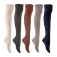 thumbnail image 1 of Lian LifeStyle Women's 5 Pair Adorable Comfortable Soft Thigh High Over Knee High Cotton Socks Size 6-9 L1024 Cream,Black,Coffee,Dark Grey,Navy, 1 of 1