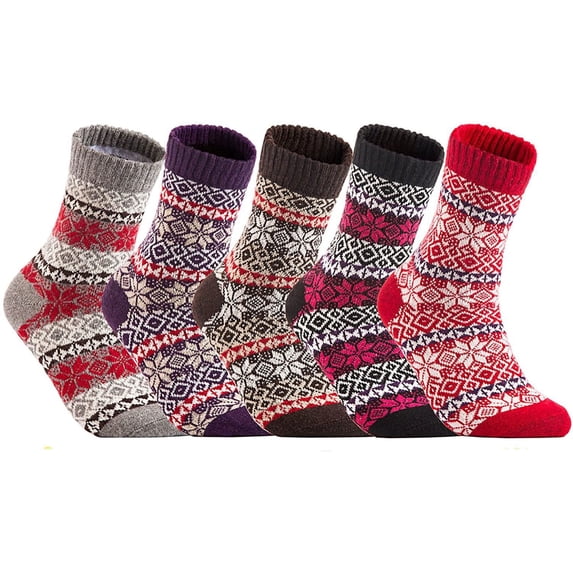 Lian LifeStyle Women's 5 Pair Pack Fashion Plaid-Maple Leaf Angora Socks One Size 7-9