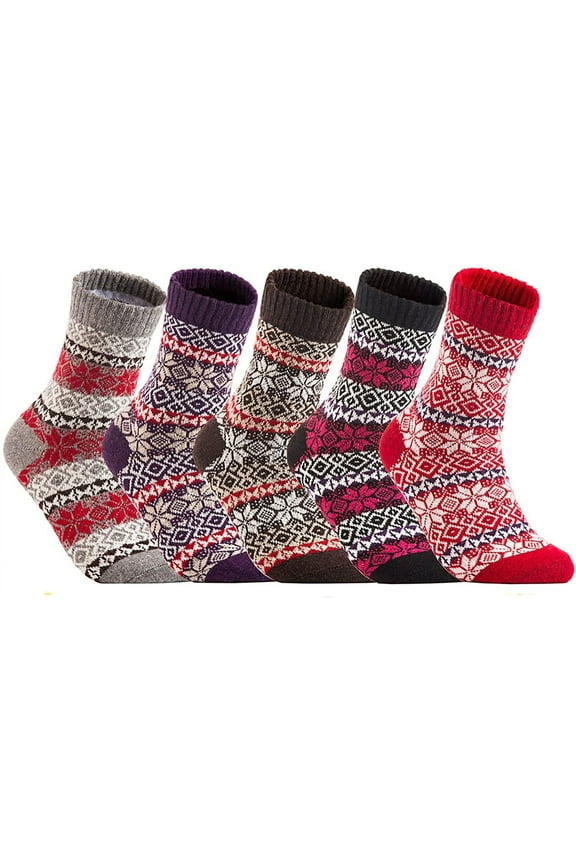 Women's 5 Pair Pack Fashion Plaid-Maple Leaf Angora Socks One Size 7-9