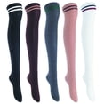 thumbnail image 1 of Lian LifeStyle Women's 5 Pairs Adorable Comfortable Soft Thigh High Over Knee High Cotton Socks Size 6-9 L1023(Black,Coffee,DG,Khaki,White), 1 of 1