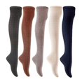 thumbnail image 1 of Lian LifeStyle Women's 5 Pairs Adorable Comfortable Soft Thigh High Over Knee High Cotton Socks Size 6-9 L1024(Black,Coffee,DG,Cream,Navy), 1 of 4