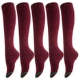 thumbnail image 1 of Lian LifeStyle Women's 5 Pairs Awesome, Breathable, Fancy and Cozy Knee High Cotton Boot Socks HR158212 Size 6-9(Wine), 1 of 1