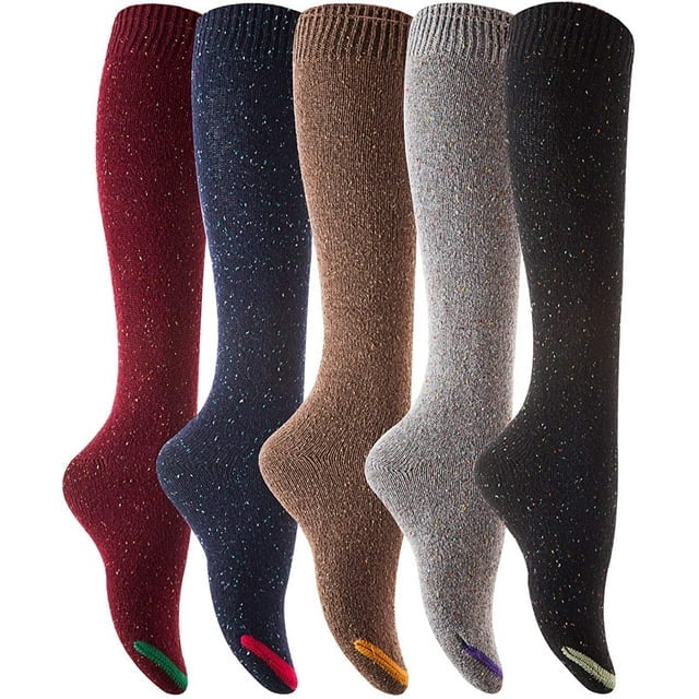 Lian LifeStyle Women's 5 Pairs Cute Knee High Cotton Socks, Cozy Fluffy ...