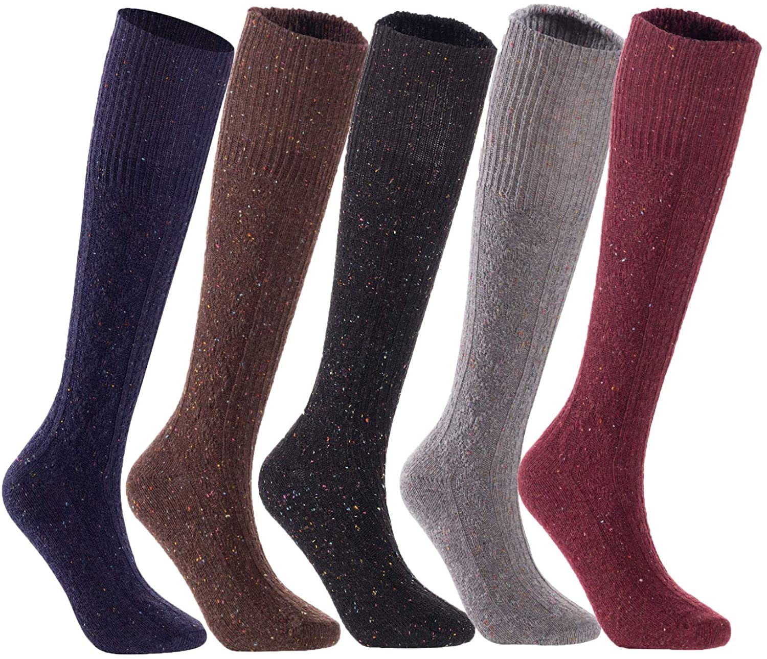 Lian LifeStyle Women's 5 Pairs Pack High Crew Knee-High Wool Boot Socks ...