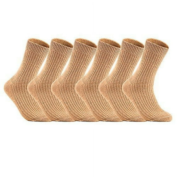 Lian LifeStyle Women's 6 Pairs Knitted Wool Socks One Size 7-10 Beige