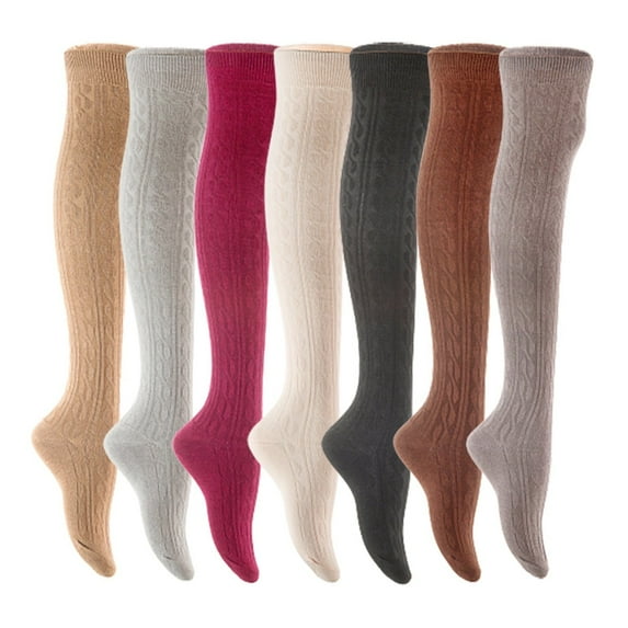 Lian LifeStyle Women's 7 Pair Adorable Comfortable Soft Thigh High Over Knee High Cotton Socks Size 6-9 L1024 Beige,Light Grey,Wine,Cream,Black,Coffee,Dark Grey