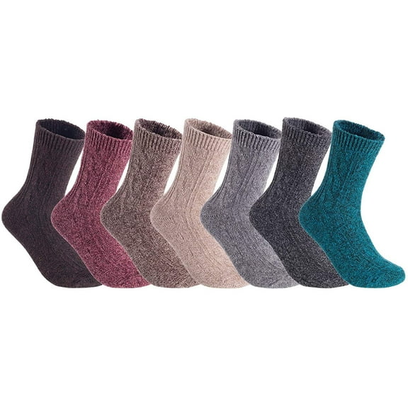 Lian LifeStyle Women's 7 Pairs Pack Perfect Fit Wool Crew Socks. Cute and Comfortable with Wide and Styles Size 6-9 HR1613