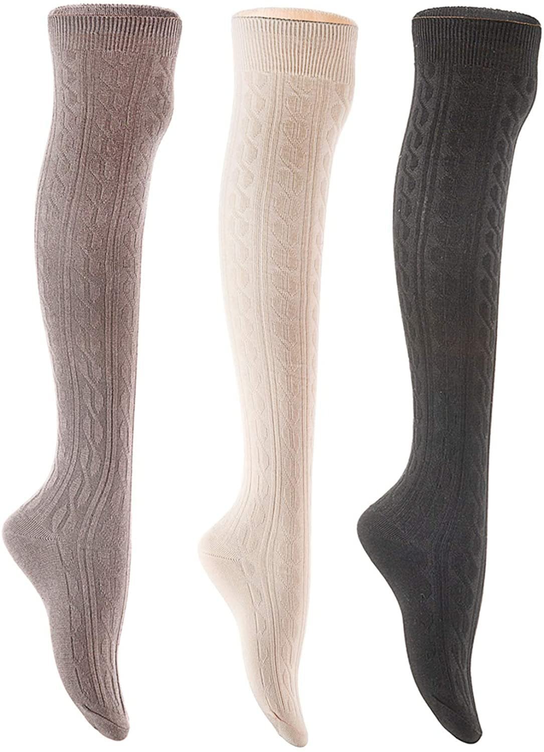 Lian Lifestyle Exquisite Big Girls Women 3 Pairs Thigh High Cotton ...