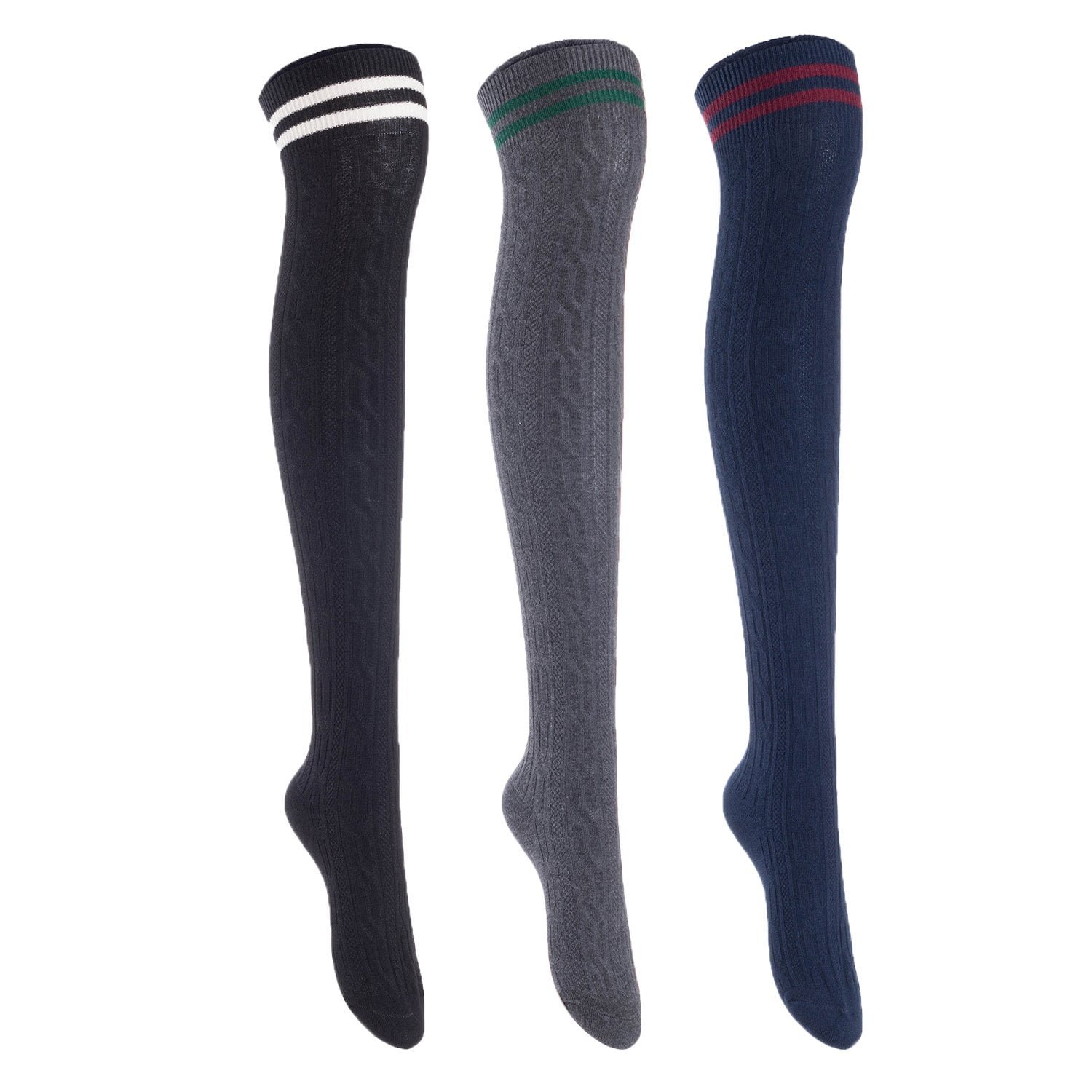 Lian Lifestyle Exquisite Big Girls Women 3 Pairs Thigh High Cotton ...