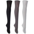 thumbnail image 1 of Lian Lifestyle Exquisite Big Girls Women 3 Pairs Thigh High Cotton Socks. Super Comfortable in Vibrant Colors Size 2.5-7 LBG1024 Black,Dark Grey,Grey, 1 of 4