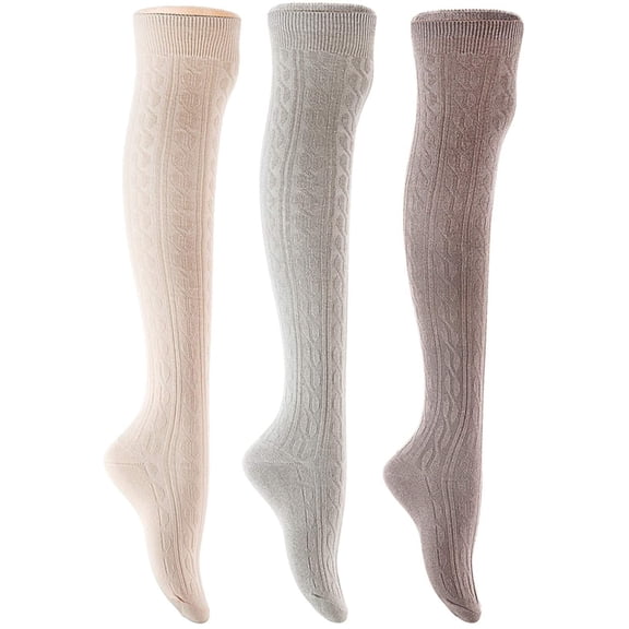 Lian Lifestyle Exquisite Big Girls Women 3 Pairs Thigh High Cotton Socks. Super Comfortable in Vibrant Colors Size 2.5-7 LBG1024Dark Grey,Grey,Cream