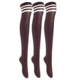 thumbnail image 1 of Lian Lifestyle Exquisite Big Girls Women 3 Pairs Thigh High Cotton Socks. Super Comfortable in Vibrant Unique Colors Size 2.5-7 LBG1022Coffee, 1 of 5