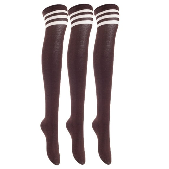 Lian Lifestyle Exquisite Big Girls Women 3 Pairs Thigh High Cotton Socks. Super Comfortable in Vibrant Unique Colors Size 2.5-7 LBG1022Coffee