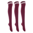 thumbnail image 1 of Lian Lifestyle Exquisite Big Girls Women 3 Pairs Thigh High Cotton Socks. Super Comfortable in Vibrant Unique Colors Size 2.5-7 LBG1023Wine, 1 of 4