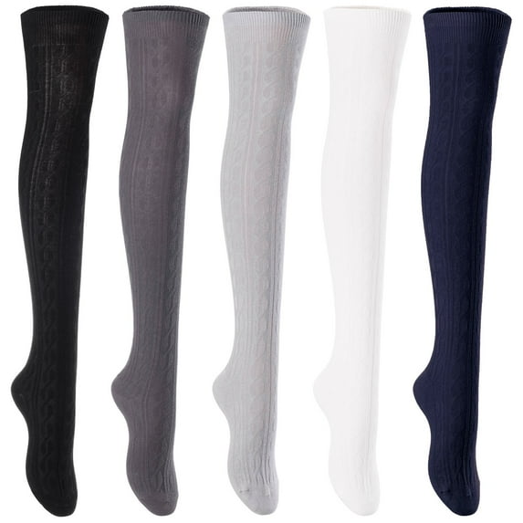 Lian LifeStyle Exquisite Big Girl's Women's 5 Pairs Thigh High Cotton Socks in Vibrant Colors Size 6-9 L1024Assorted