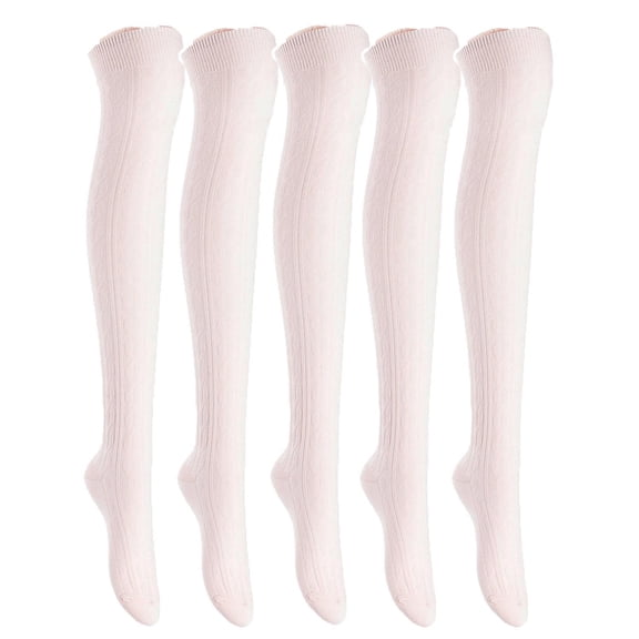 Lian LifeStyle Exquisite Big Girl's Women's 5 Pairs Thigh High Cotton Socks. Female Socks in Vibrant Colors Size 6-9 L1024 Beige