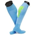 thumbnail image 1 of Lian Style Big Boy's 1 Pair Knee-high Athletic Sports Socks 0025 M(Light Blue w/ Green Stripes), 1 of 2