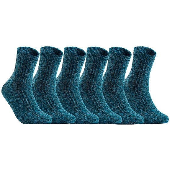 Lian Style Big Girk's Women's 6 Pairs Pack Fashion Soft Wool Crew Socks Size 6-9 HR1613(Blue)