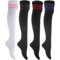 thumbnail image 1 of Lian Style Big Girl's 4 Pairs Over-the-Knee Thigh High Knee-high Cotton Socks Size L/XL 4p4c01 Blue, Red, Purple, Pink Strip, 1 of 4