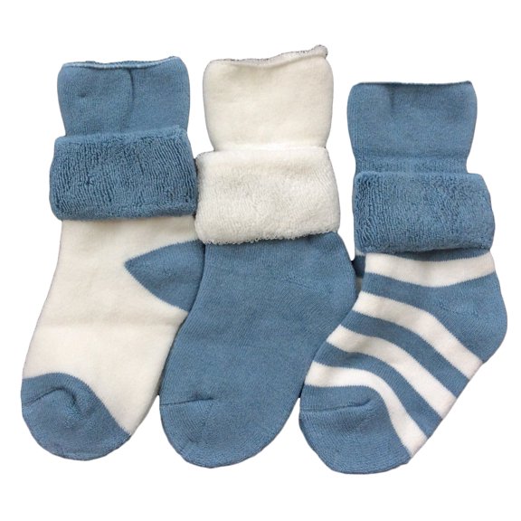 Lian Style Children's 3 Pairs Combed Cotton Crew Socks Stripes Blue Size0M-6M