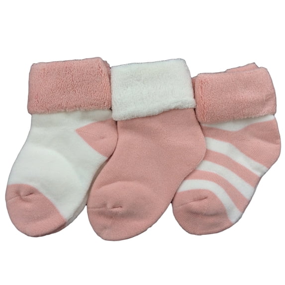 Lian Style Children's 3 Pairs Combed Cotton Crew Socks Stripes Pink Size6M-12M