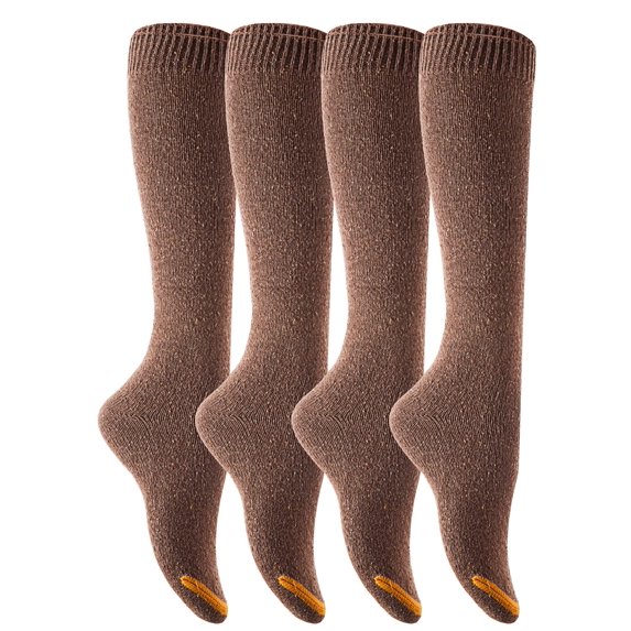 Lian Style Women's 4 Pairs Pack Knee-high Cotton Boot Socks Size 6-9(Coffee)