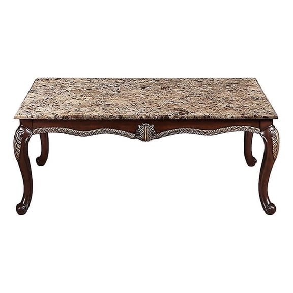 Liana Marble Coffee Table- Cherry Brown Pine Wood- Rectangular 52 Inch