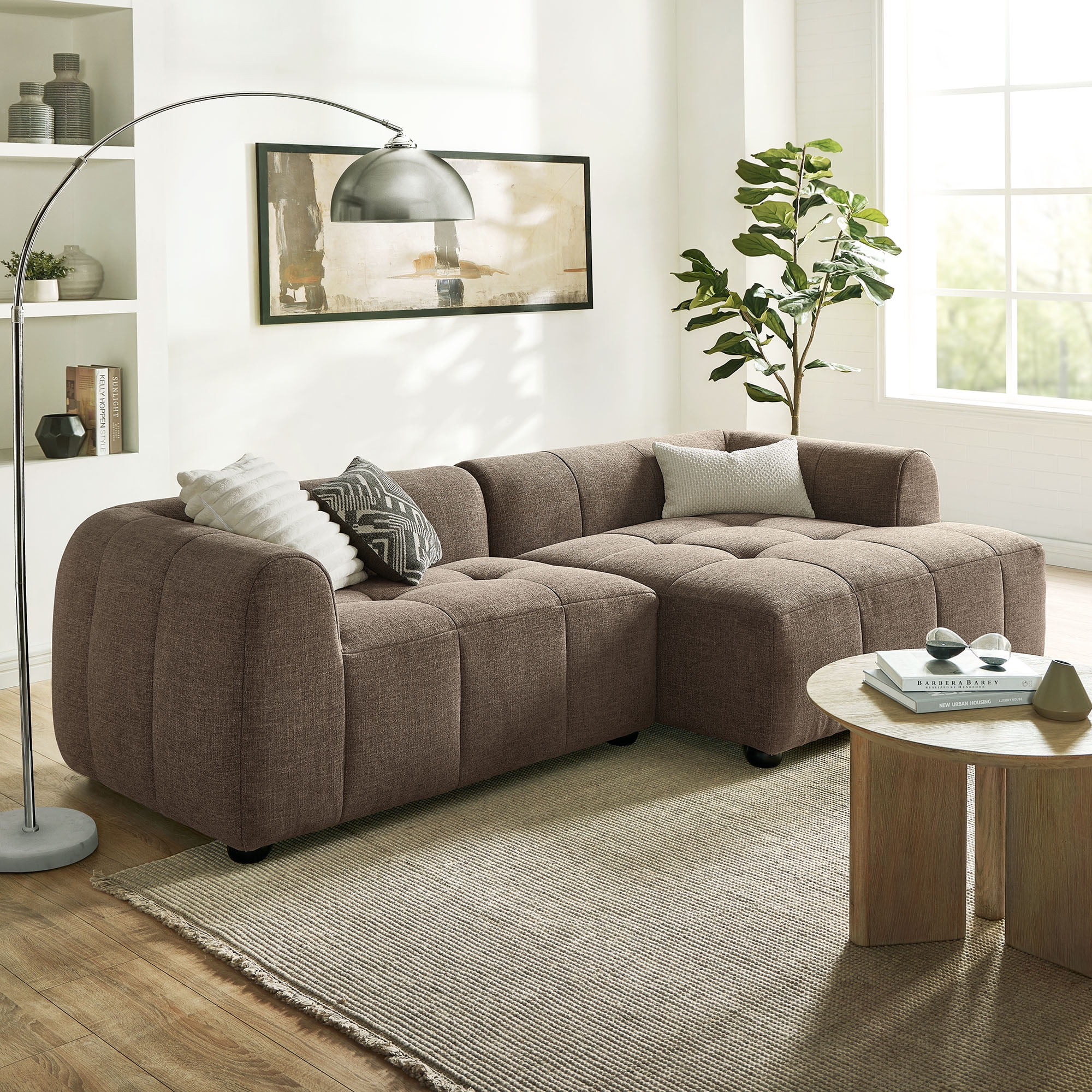 Modway Liana Right-Facing Upholstered Fabric Modular Sofa with Chaise in Mocha