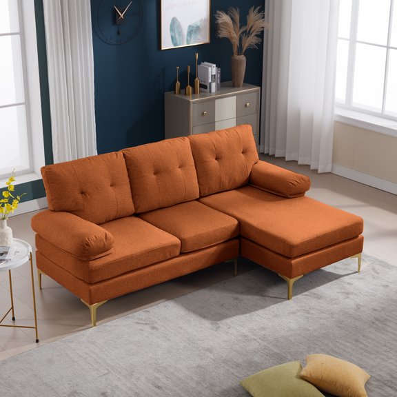 LiangFu L-Shaped 3-SeaterCouch ,SofaConvertible Sectional Sofa ,Modern Flannel Fabric , Suitable for Small Living Rooms, Orange