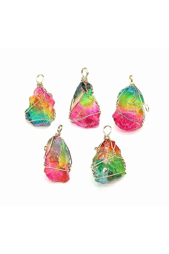 5pcs Natural Crystal 5pcs Stone Pendant, Chakra Crystal Healing Stone Pendants Charms for Necklace Jewelry Making