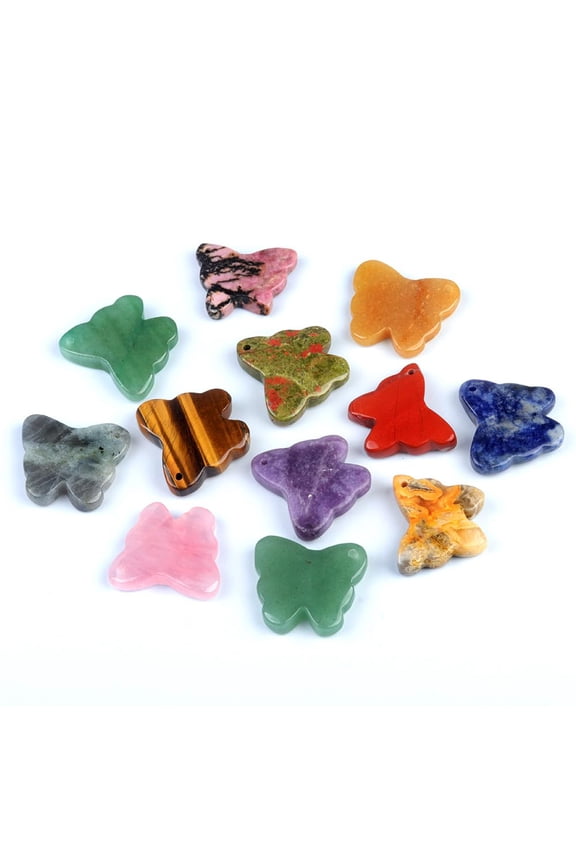 6 Pcs Natural Crystal Pendants Butterfly Shape Healing Chakra Gemstone Charms for Women Men Jewelry Making DIY Gift
