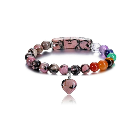 LiangJiang 7 Chakra Bracelets for Women Men Natural Chakra Gemstones 8mm Round Beads Fluorite Crystal Heart Bracelet Reiki Healing Stones Energy Stretch Bracelet Jewelry Gifts