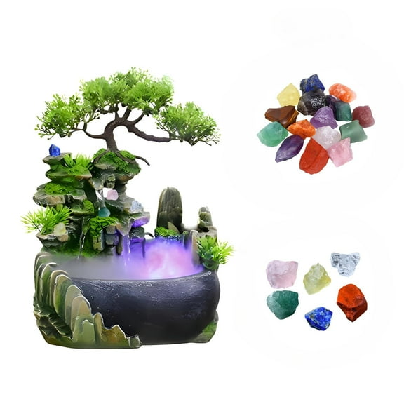 LiangJiang Crystal Tree Tabletop Fountain Healing Energy Waterfall with LED, Humidifier Mist, and 10 Free Crystals