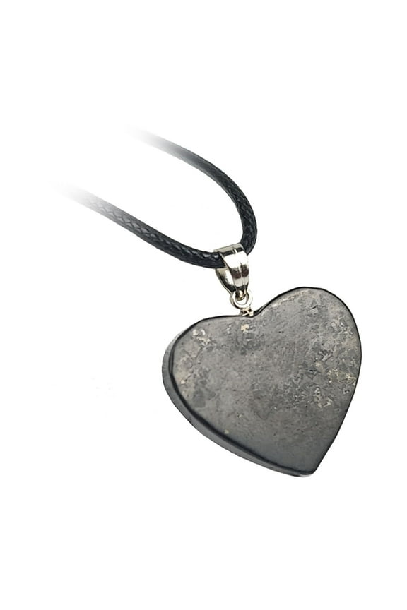 Heart Shaped Shungite Pendant Necklace Stone with Black Cord, Healing Crystal Jewelry for Women and Men