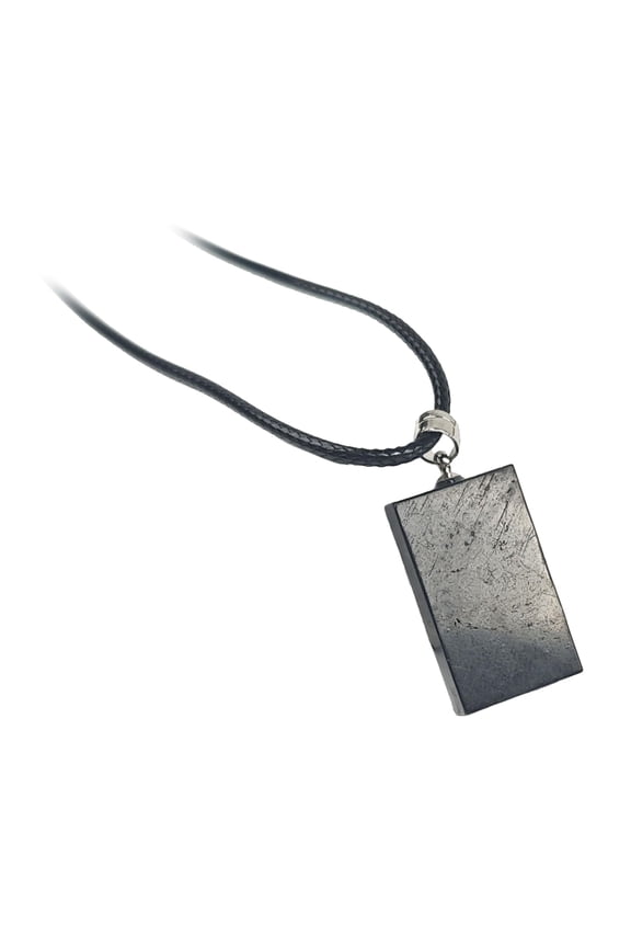 Rectangular Shungite Pendant Necklace - Natural Stone with Black Cord, Healing Crystal Jewelry for Men and Women