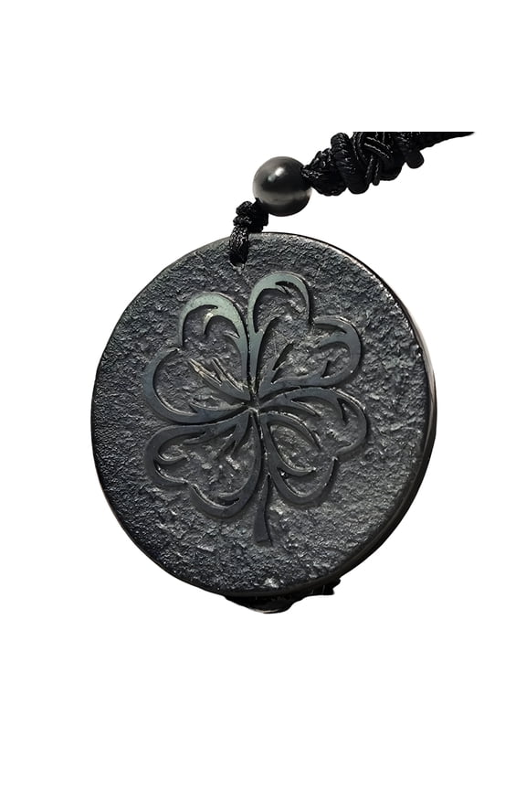 Round Shungite Pendant | Healing Spiritual Natural Black Crystal Jewelry Pendant | Sacred Symbol Amulet Necklace for Meditation & Unisex