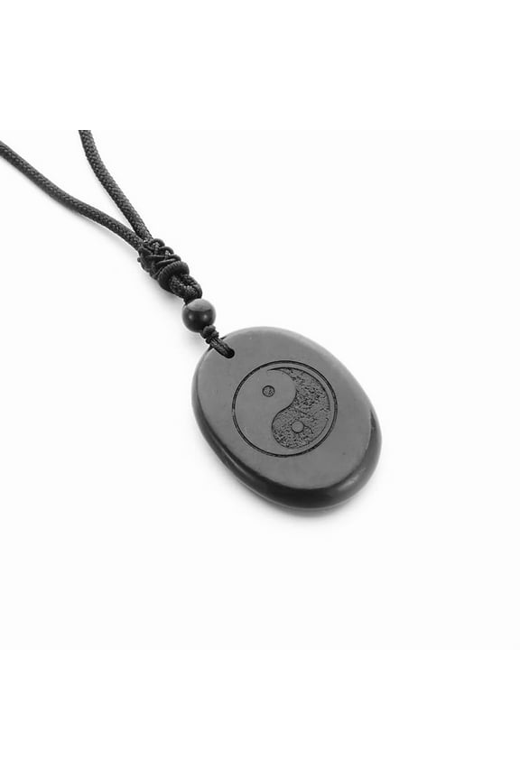 Yin Yang Shungite Pendant Necklace - Natural Stone for Negative Energy Protection with Adjustable Black Cord, Healing Crystal Jewelry for Men and Women