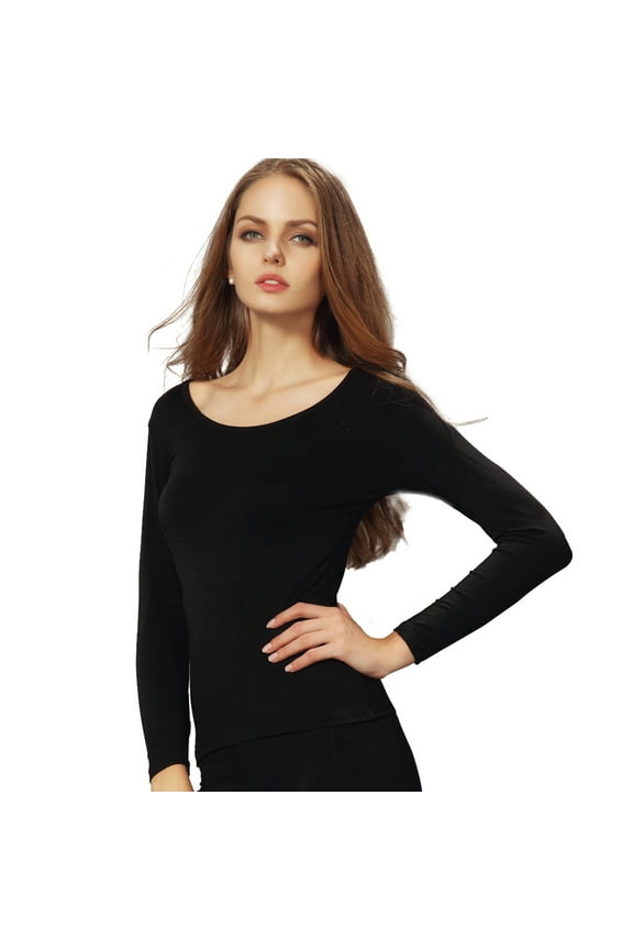 Women's Crew neck Long Sleeve Ultrathin Modal Thermal Underwear Shirt / Top Black Medium