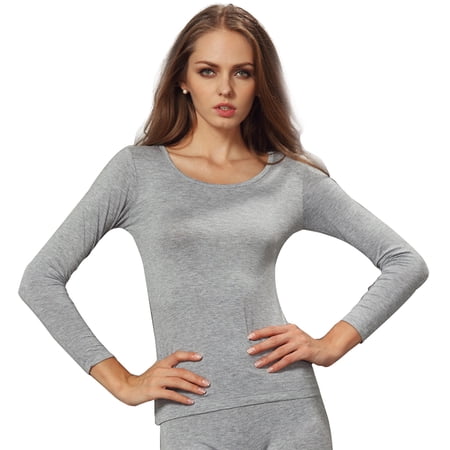 LiangRou Women's Crew neck Long Sleeve Ultrathin Modal Thermal Underwear Shirt / Top Grey Medium