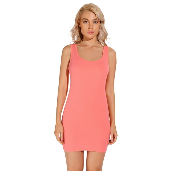 LiangRou Women's Stretchy Scoop Neck Extra Long Racerback Tank Top Watermelon Red Small (US 2 4 6)