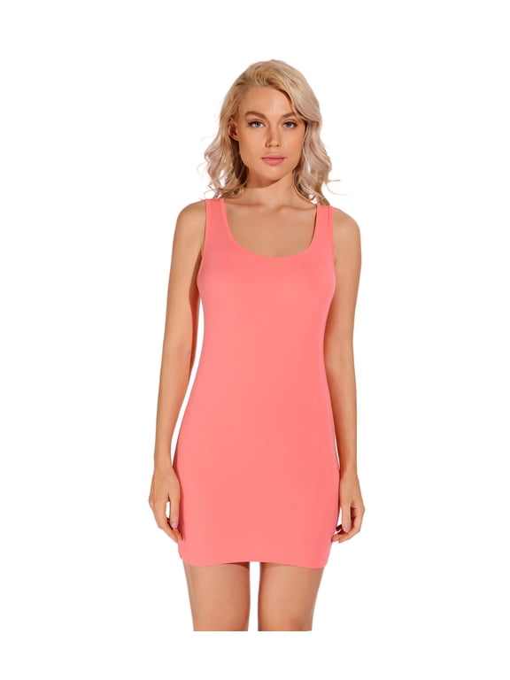 Women's Stretchy Scoop Neck Extra Long Racerback Tank Top Watermelon Red Small (US 2 4 6)