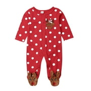 Liangchengmei Unisex-Baby My First Christmas Rompers Holiday Snug Fit Footed Cotton Pajamas