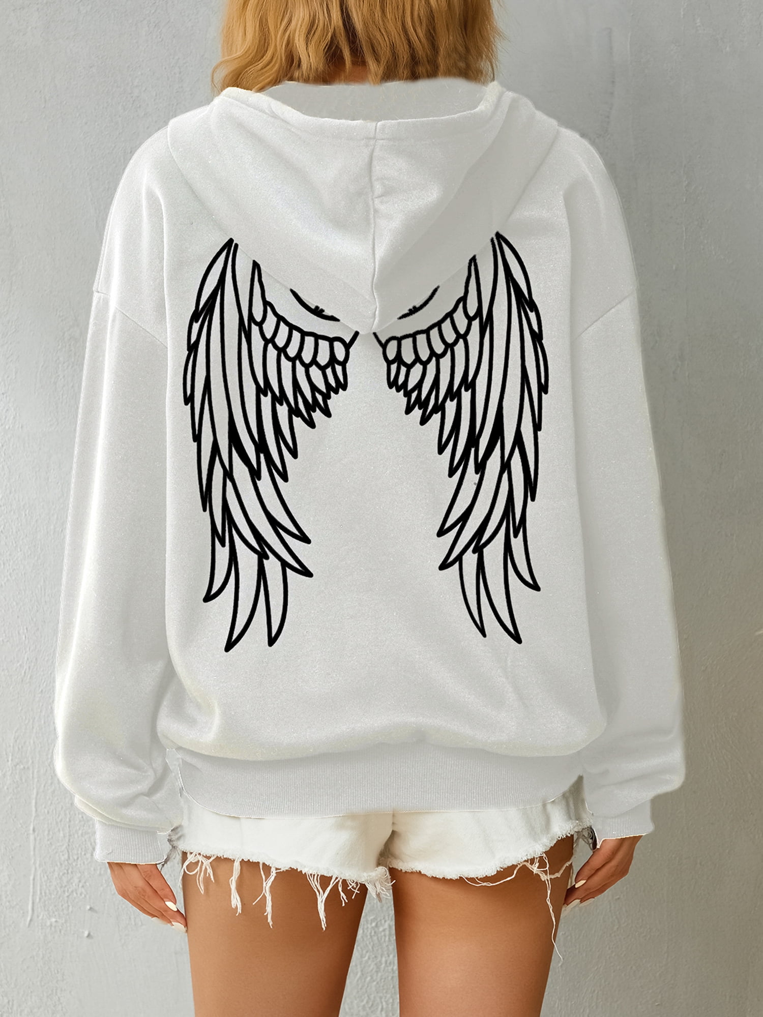 Liangchengmei Y2K Vintage Wings Print Hoodies Aesthetics Harajuku