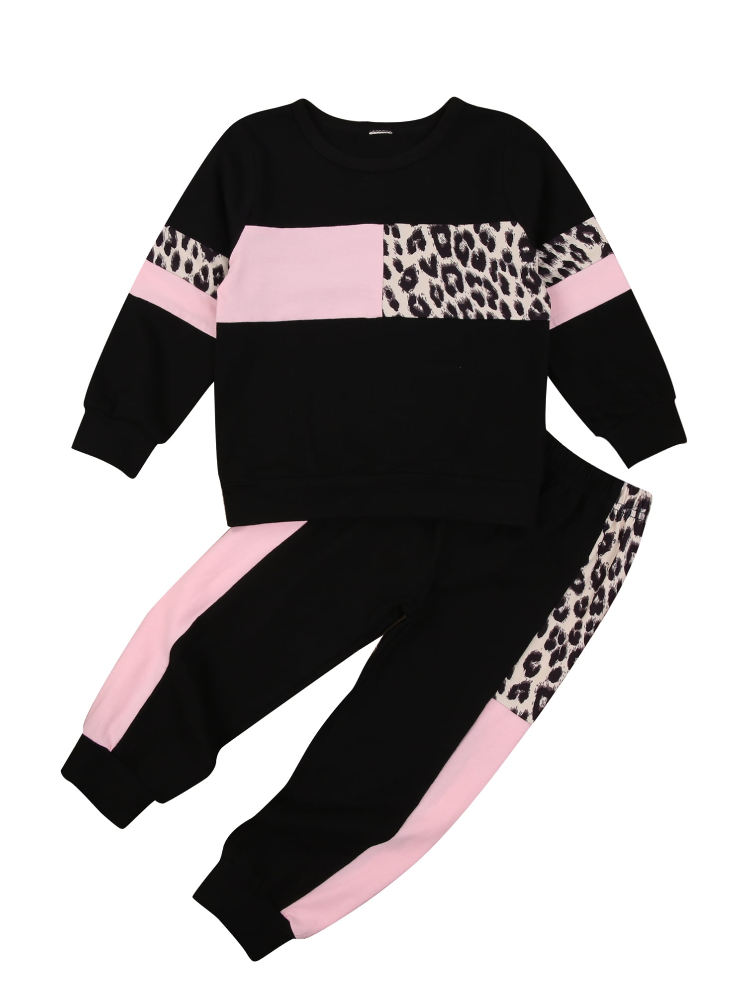 Liangchenme Kids Toddler Baby Girl Leopard Color-block Tracksuit Outfit ...