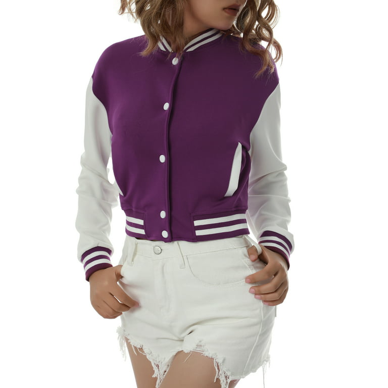 Women's Purple and White Varsity Letterman Style Baseball Jacket (Selling  Fast)