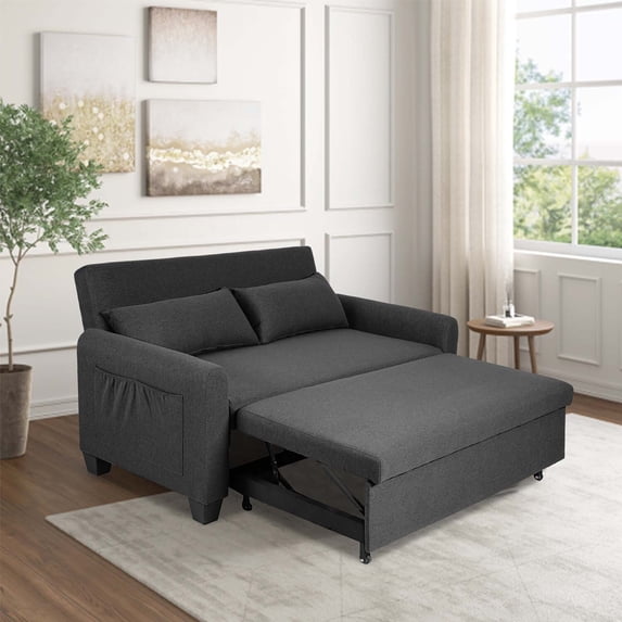 Liangfu 60 inch Convertible Sofa Bed with Adjustable Backrest, Pull - Out Design & Side Storage, Ideal for Multi - Space Use for Living Room, Bedroom, Study Gray