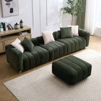 Liangfu Green Corduroy Sofa with Ottoman - Double - Layer Cushion, Multiple Styles, Versatile for Home Spaces 5Pillow