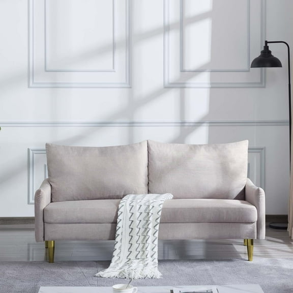 Liangfu Mid - Century Modern Upholstered Sofa with Gold Legs, Comfortable Loveseat for Living Room, Bedroom Beige